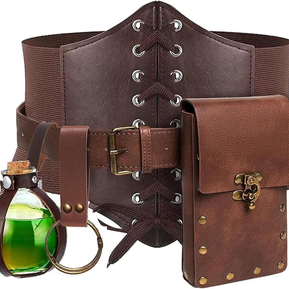 Renaissance Costume Sets Corset Waistband Belt Pouch Purse Skirt Hike Steampunk